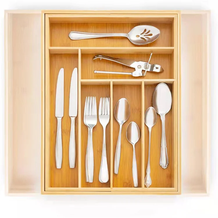 Multi-functional Bamboo Pastoral Kitchen Knife Box Kitchen Drawer Organizer Silverware Drawer Organizer