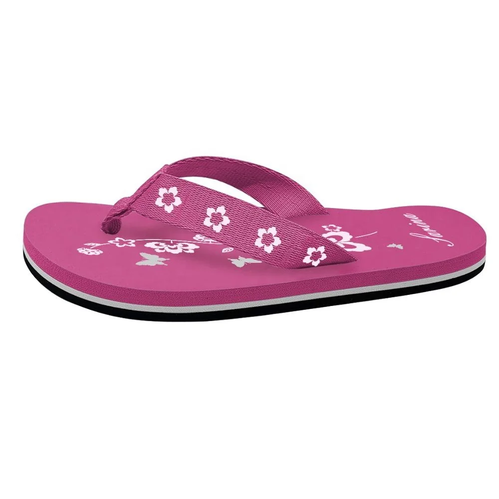 
New arrival customized logo flowers printed girls slippers flip flops for kids 