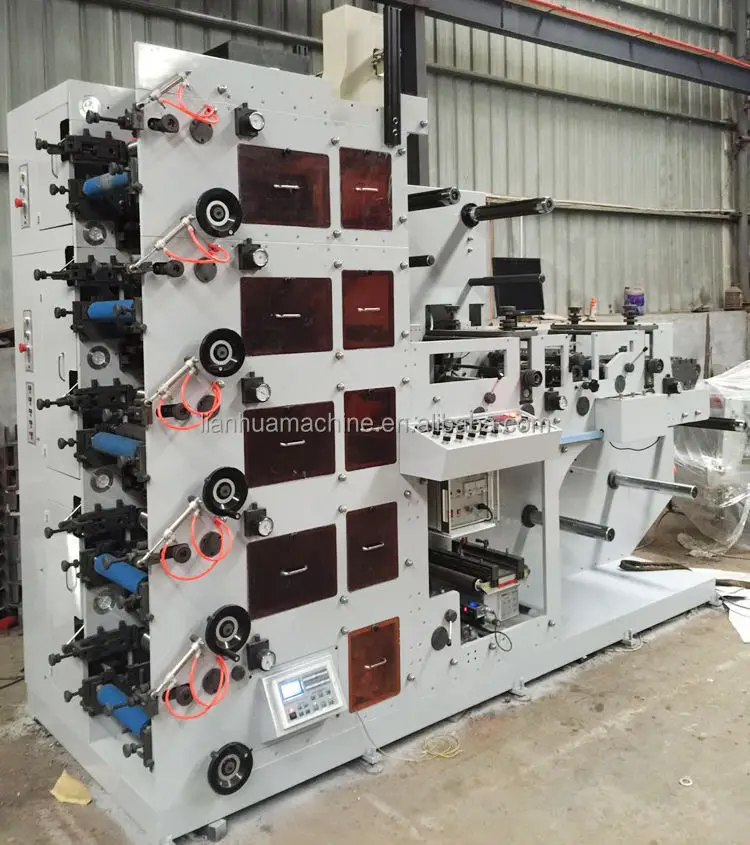 HJRY-420 6 Color Adhesive Label Paper Cold Foil Stamping Flexo Printer Machine BOPP Film Flexo Printing Press