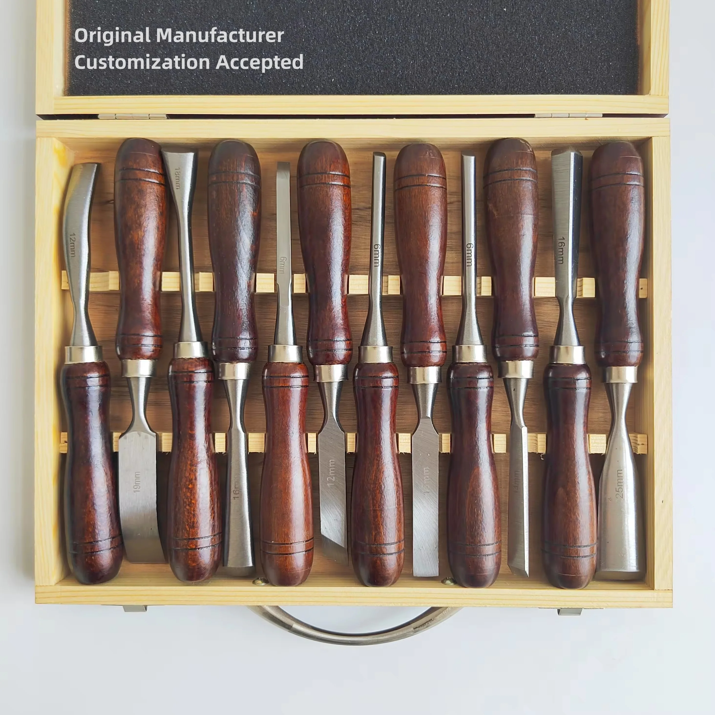 High Quality 12 Pieces Premium CRV 60 Steel Wood Carving Chisel Set with Dark Ashwood Handle and Wooden Case