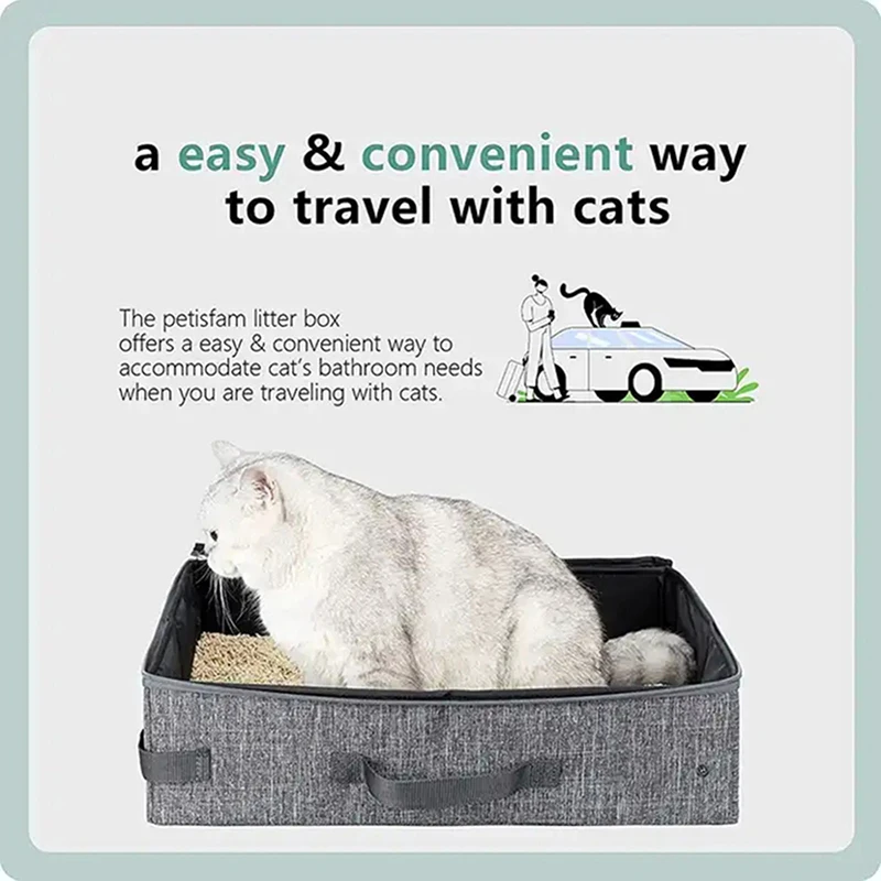 Foldable Closed Cat Litter Box With Lid Outdoor Easy Carry Cat Toilet Car Trunk Cat Litter Box