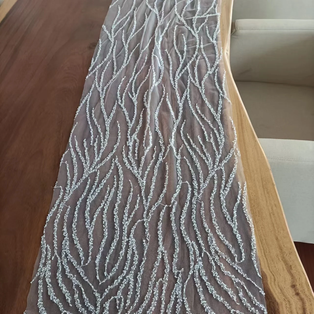 Crystal Sequins Bridal Luxury Embroidery Beads Wedding Tulle White Beaded Lace Fabric for Wedding dress