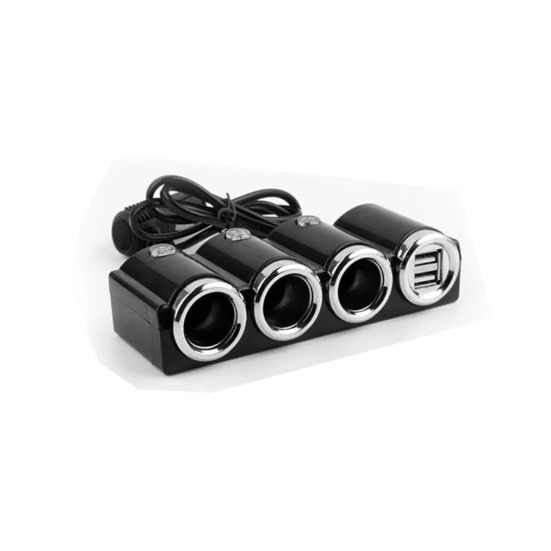 12v/24v Universal car cigarette lighter socket 70cm cord 3 jack sockets 2 USB port car cigarette lighter recharge port