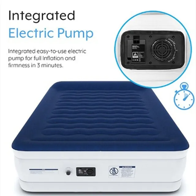 PVC Flocking King Size auto Inflatable Air Bed Mattress With Built-in Electric Pump mattress with removable battery