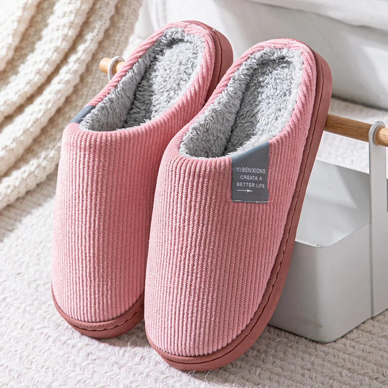 Winter Warm Home Indoor Simple Classic Solid Color Plush Cotton Velvet slippers for Women and Man