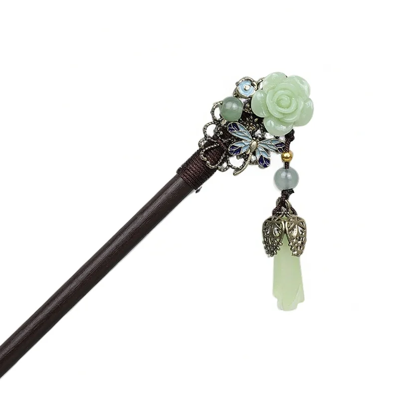 Baiyiyuan Straight Long Hair Buns Accessories Acetate Flower Women Wooden Hair Chopsticks Wood