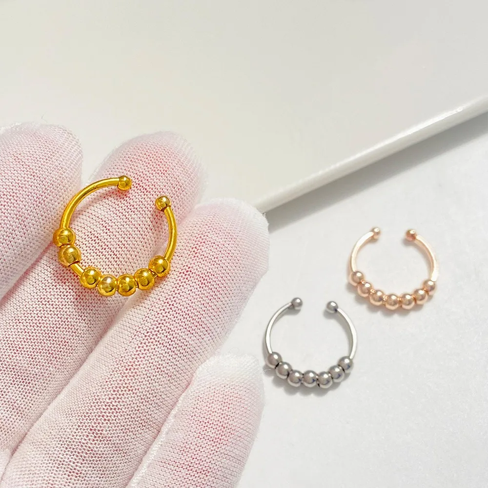 Adjustable Waterproof Stainless Steel Anxiety Ring for Stress Relief with Bead Accent