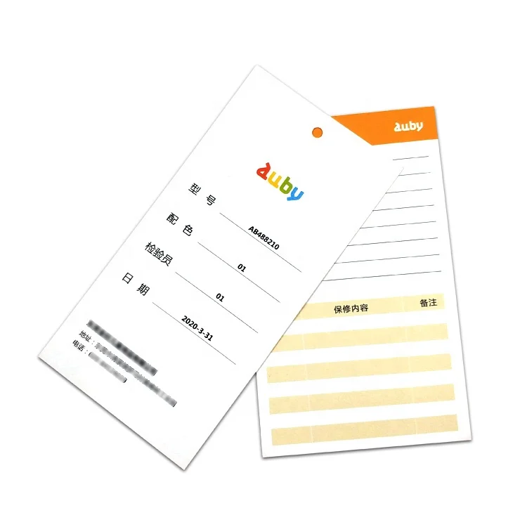 Индивидуальная печать продукта качество Сертификат карты экологически чистые подвесные бирки гарантия бумажные бирки для одежды индивидуальный OEM