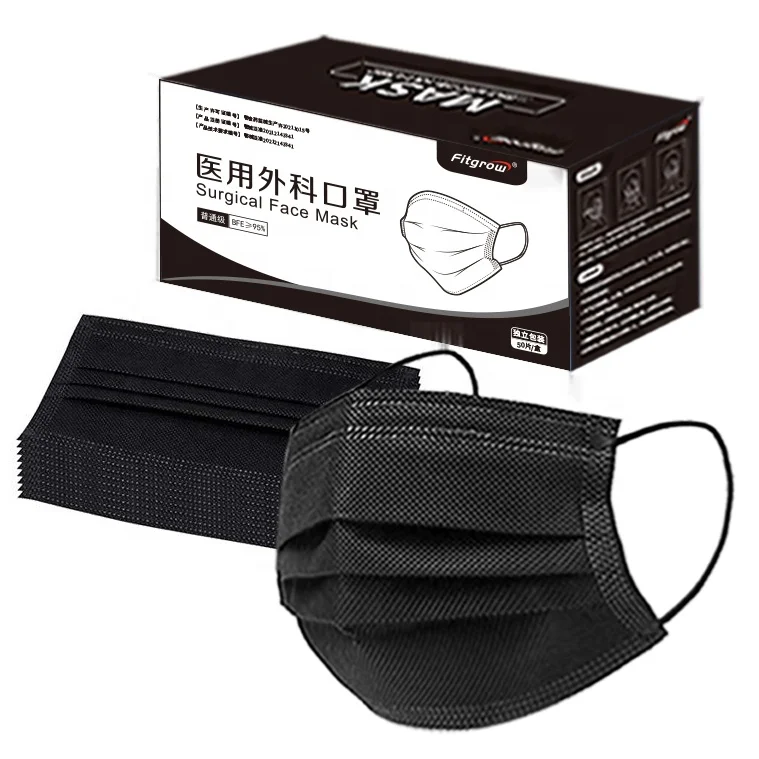 YIYA Wholesale  3 ply type IIR CE black logo custom anti-microbial Surgical Disposable Medical Face Mask  sterile with ear loop