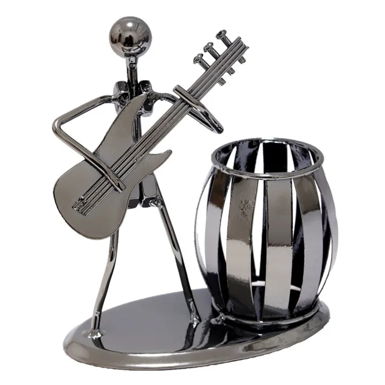 Creative Gift for Kids Students Office Metal Art Pen Holder Stand Iron Musical Man Sculpture Pen Holder