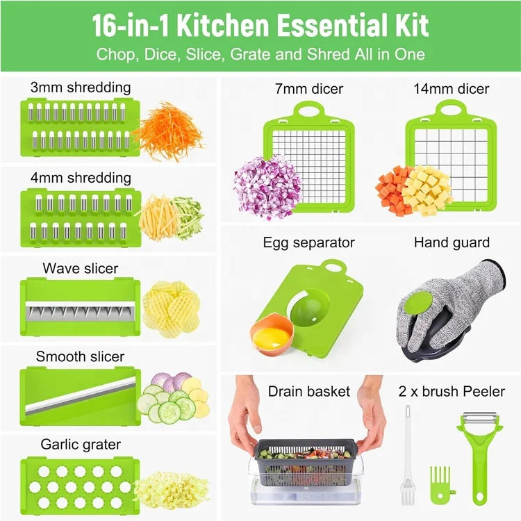 Овощерезка 16 в 1 овощерезка Alat Pengiris Sayuran Dicer Cortadora De Verduras