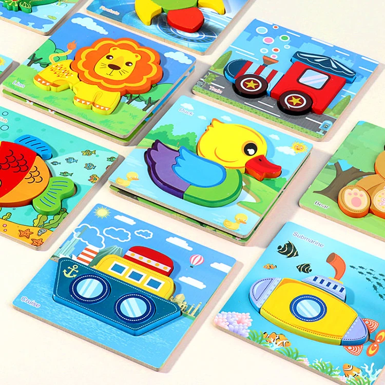 wholesale baby 3D cartoon jigsaw puzzle animal traffic geometric shape pairing jigsaw wooden early education learning toys