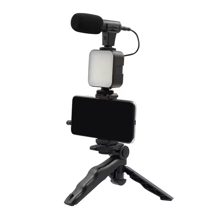 Studio Video Recording Microphone Kit Wireless Tripod Vlogging Kit Mobile Phone Stander Video Live Selfie Sticks AY-49 Set