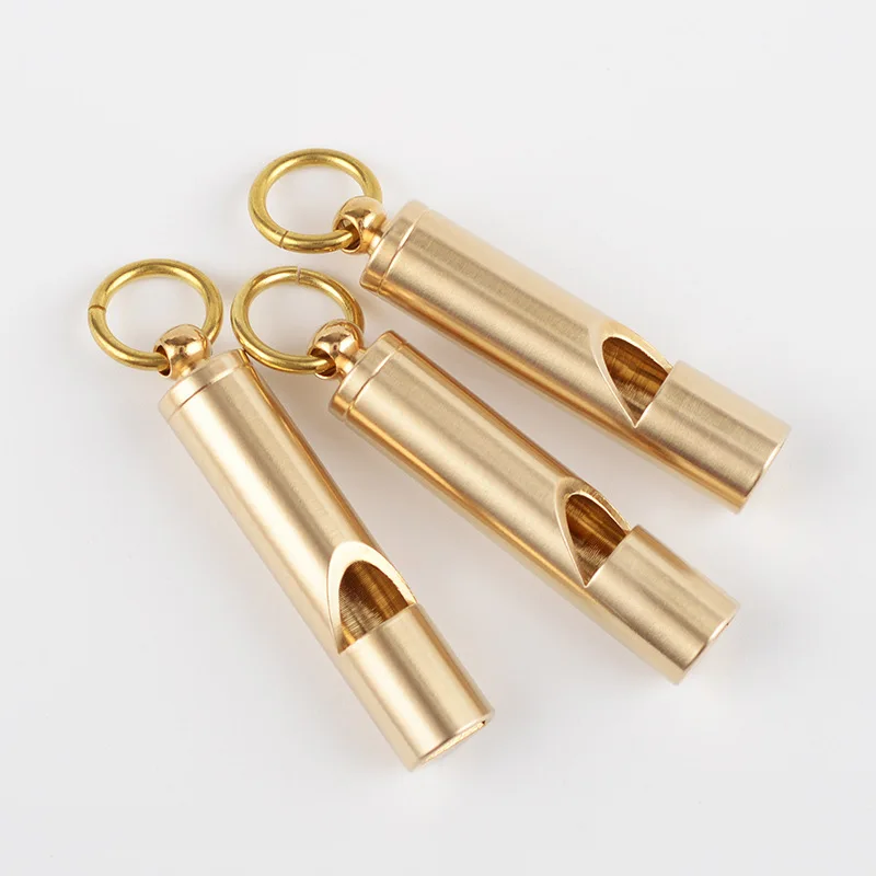 Nordic Style Gold Vintage Brass Whistle Handmade Pure Copper Whistle Outdoor Survival Whistle Key Chain Pendant