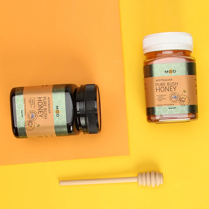 Food grade transparent amber black 360ml/500g pcr rpet pet plastic square honey jar with tamper proof cap honey bottle