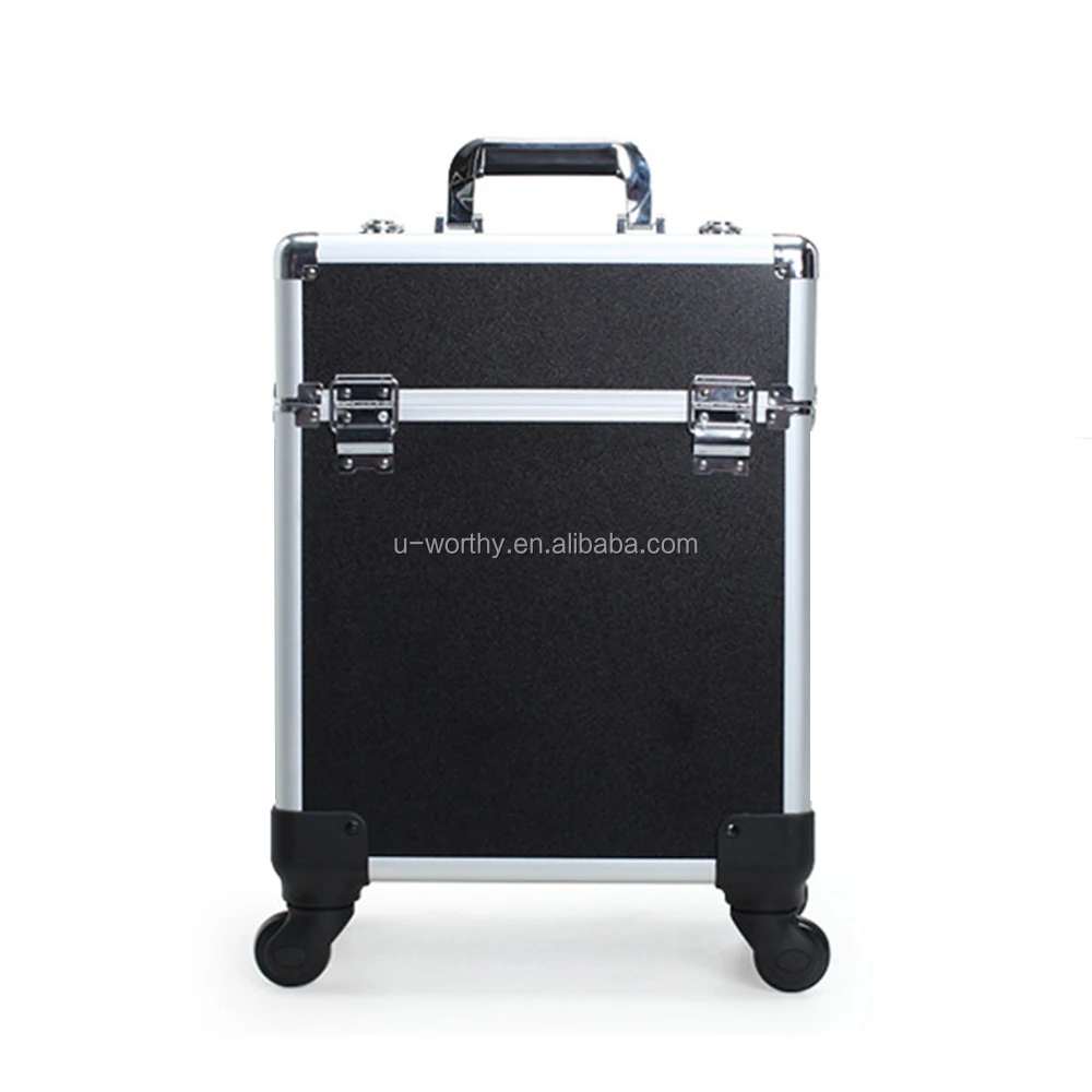 34x24x41cm Stylish Professional Modern Desgin Personal Travel Cosmetic Care Aluminum Trolley Beauty Case with Double-Deck Tray