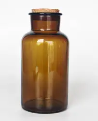 Small Amber Glass Wide Mouth Bottle Jars With Cork Stoppers Brown Colour
