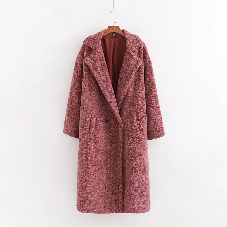 Hot Sale Winter Notched Lapel Wool Long Sleeve Maxi Long Women Faux Fur Teddy Coat