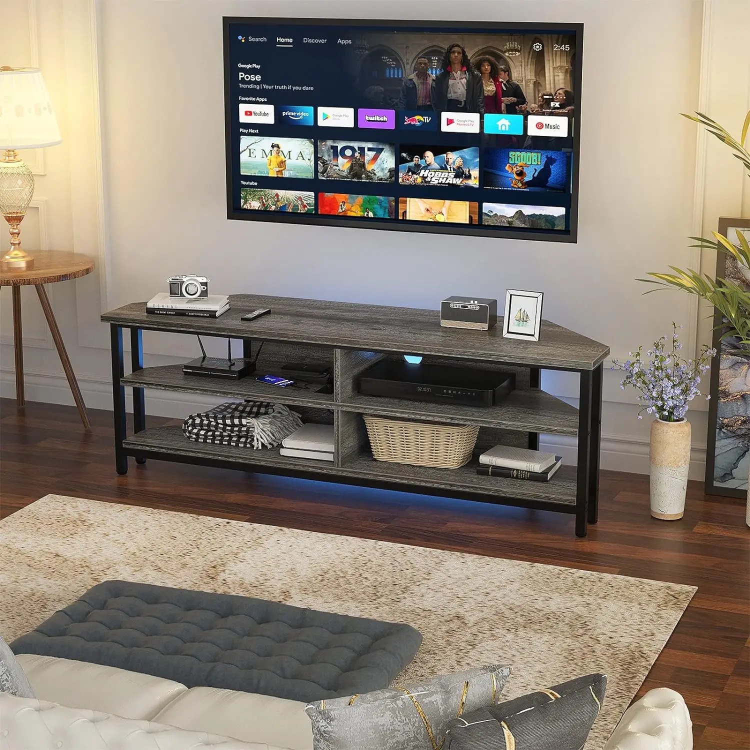 Modern Home Living Room TV Stand Simple Wooden TV Cabinet with 3 Shelves