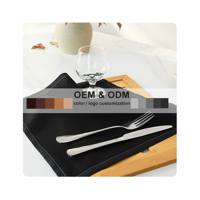 Custom Dinnerware Black Natural Material Cotton Napkin Placemat Disposabla Napkin Cloth