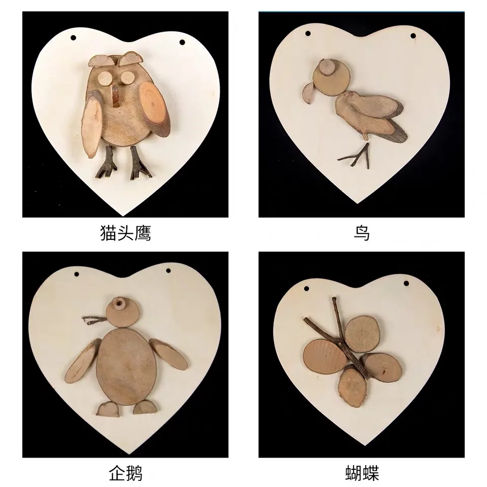 DIY toys Natural materials wood chips tree branches background Wood Crafts for kids Customized kids craft set educational toy