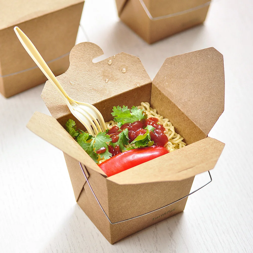 Leak and Grease Resistant Takeout Noodle Fried Rice Food Kraft Paper Take Out Box Container