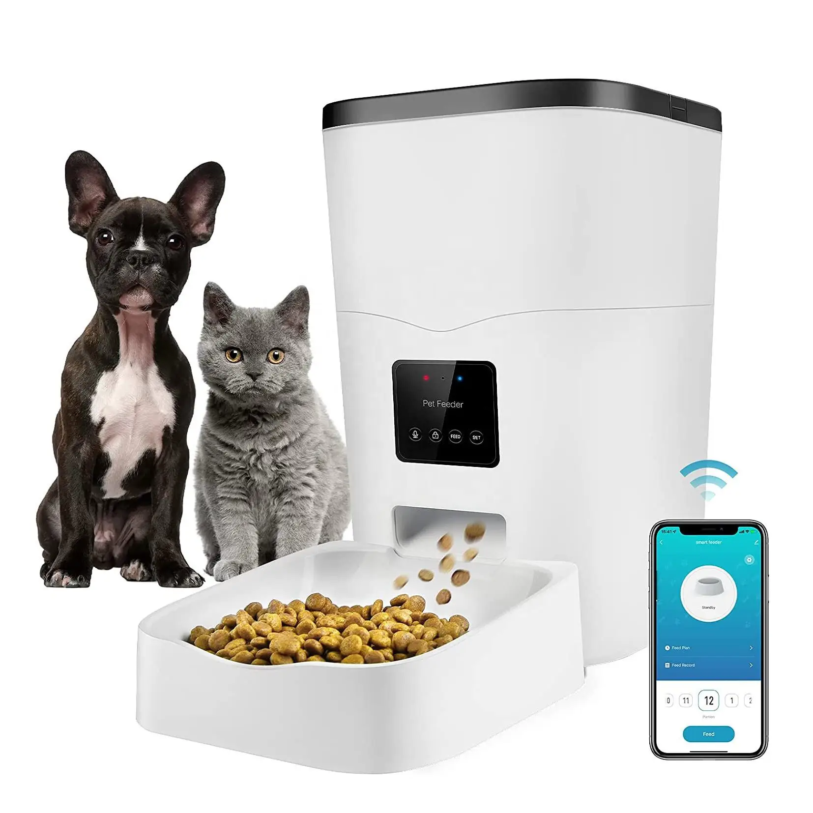 3L Large Capacity  Push Button wifi  smart  Control Non-clogging Automatic Pet Feeder For Cat and Dog