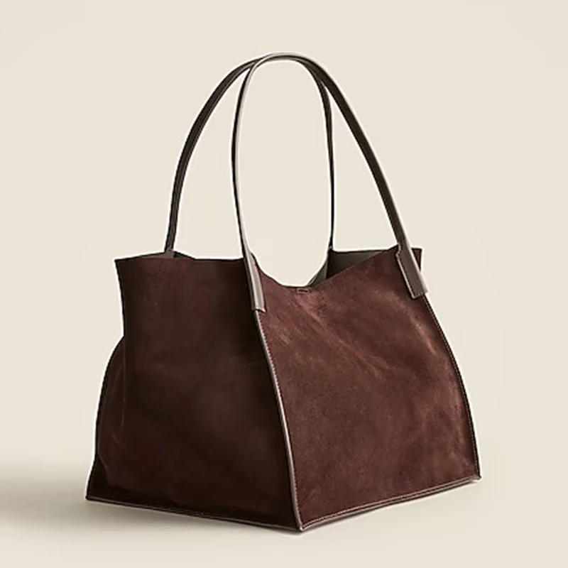 Luxury Ladies Large Custom Brown Shoulder Bucket Hobo Handbag Leather Suede Tote Bag For Women