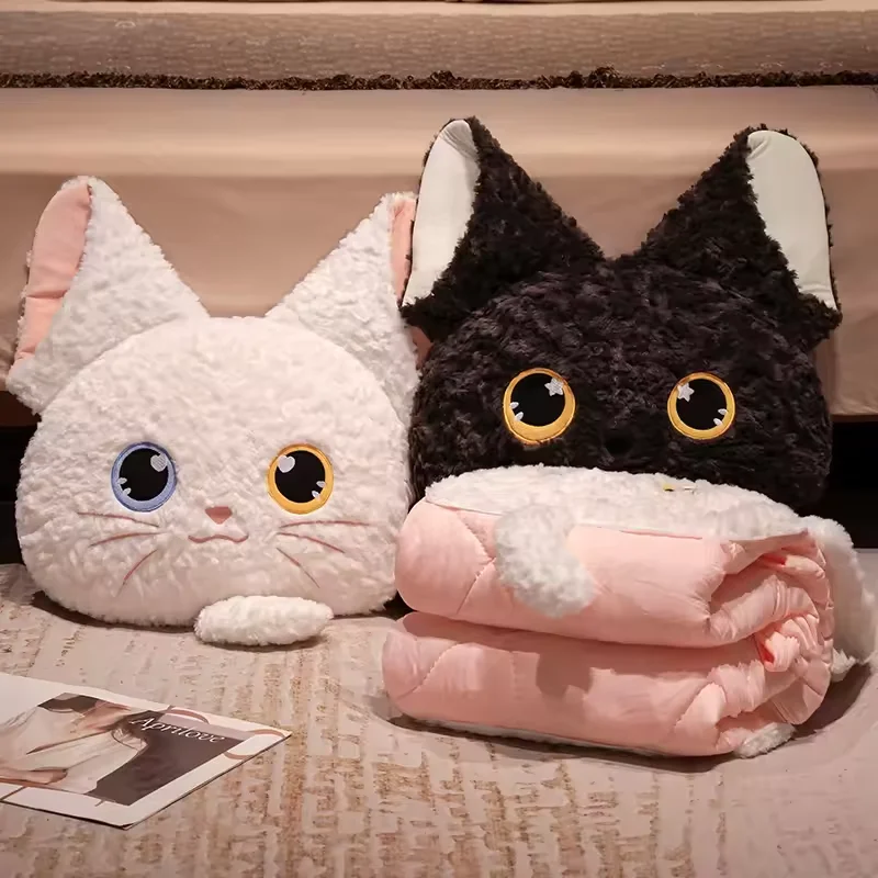 40CM Devon Rex Black white cat cushion pillow 2-in-1 blanket Car Summer thin warm quilt Stuffed & Plush Toys