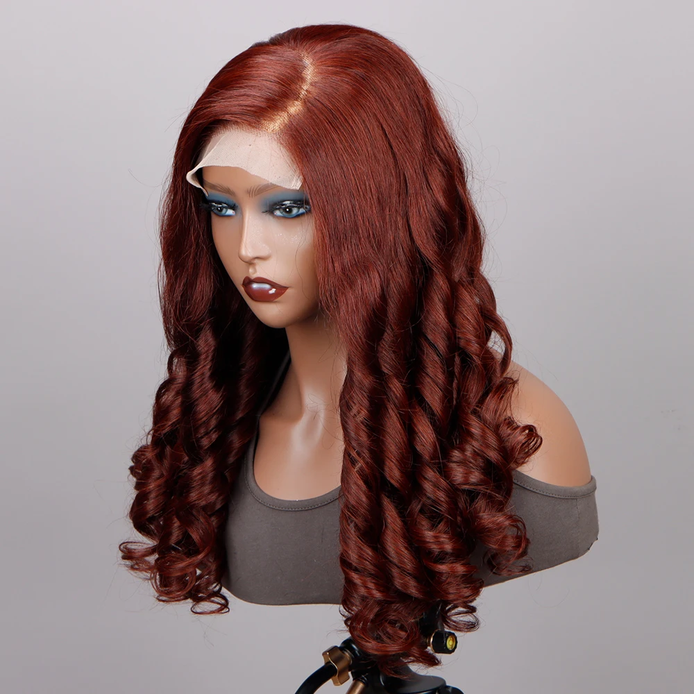 Fashion Cheap Remy Hair Red Brown Color Curly Bouncy Indian Human Hair Wigs 13x6 Hd Lace Wigs for Black Woman