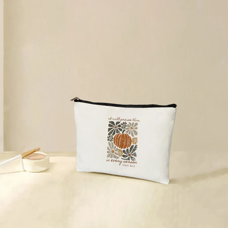 1pc I Will Praise Him in every season Thanksgiving Floral Christian pattern Personalized Makeup Bag Travel Toilet Storage Bag