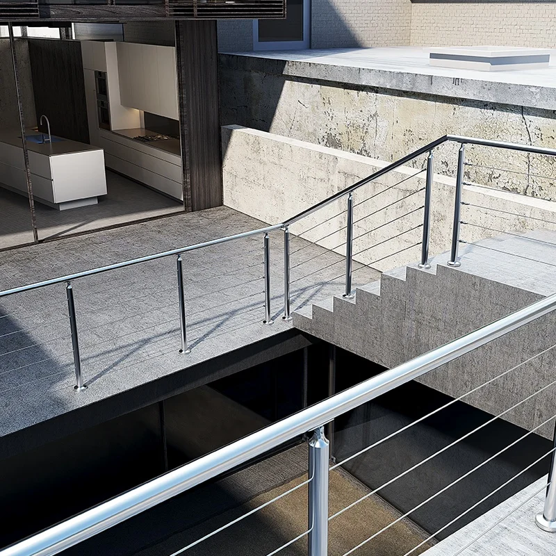 Customized Deck 304 316 Removable Pipe Railing Stainless Steel Staircase Stair Railing