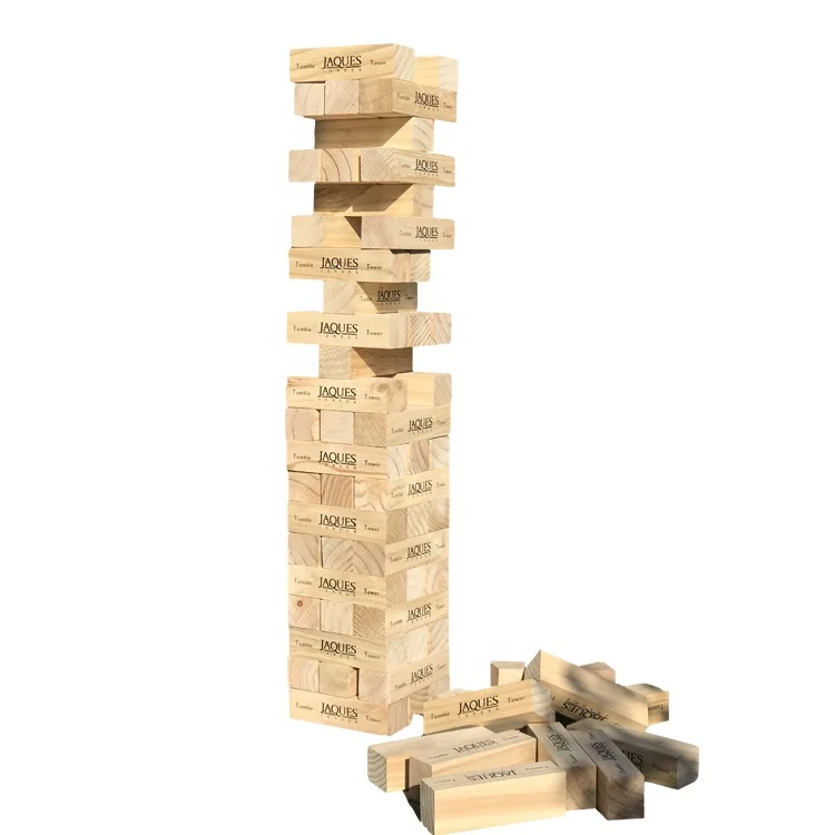 Outdoor Games Wooden Tumbling Tower Jumbo Toppling Wood Block Stacking Tower With Logo Printing