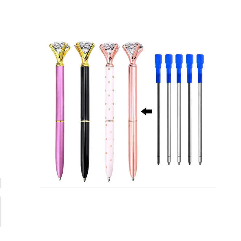 Diamond Metal Ballpoint Pen Refills  Metal Pearl Crystal Metal Pen Black and Blue Ink Pen Refill