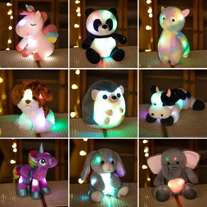 32 cm Soft Stuffed Panda Plush Glowing Toys with Colorful Led Lights Alpaca Rabbit Cow Unicorn Plush Toy with Light