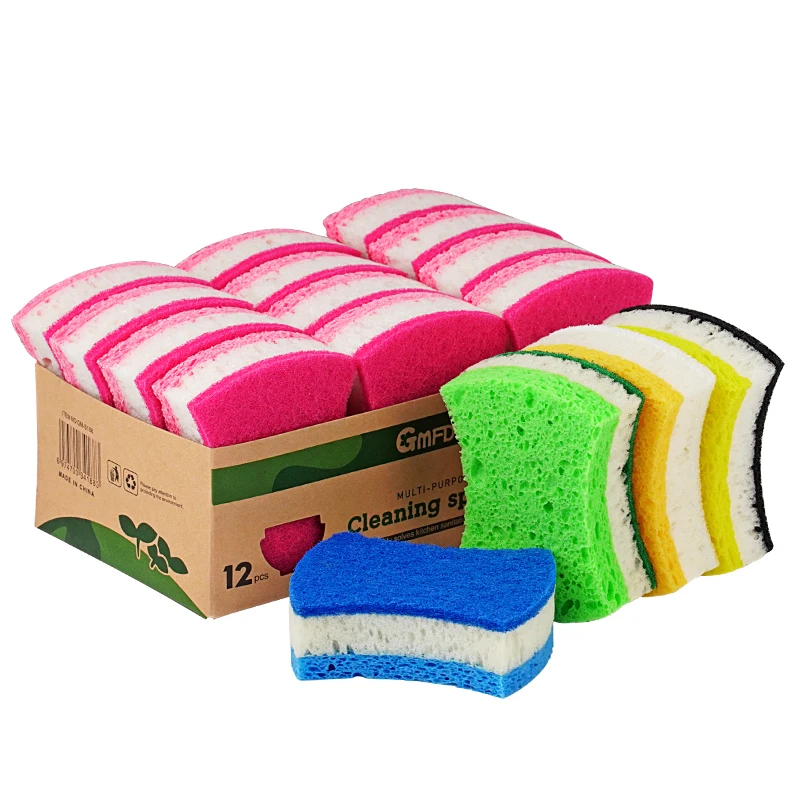 Wholesale waist shaped wood pulp cotton kitchen dishwashing tool diamond sand scouring pad wear-resistant pure natural wood pulp