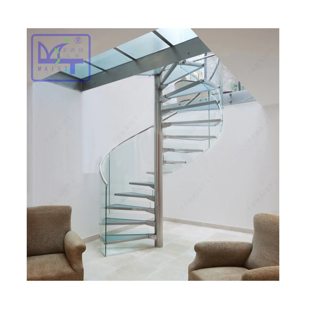 Railings Cantilevered Wood Tread Curved Spiral Staircase
