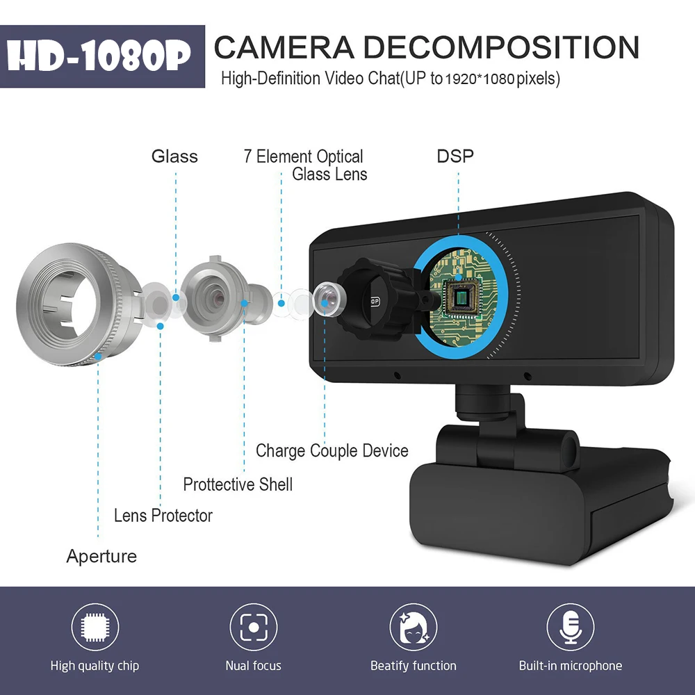Новинка 2022 лидер продаж Вращающаяся мини веб-камера Amazon HD 1080P Компьютерная камера с