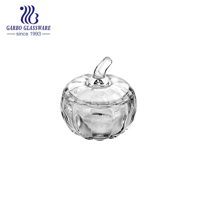 wholesale high-quality lovely pumpkin carved design glass candy jar for nuts storage and tabletop decor