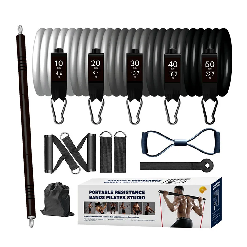 Skyhope Latex Resistance Band Pilates Bar Strength Training Exercise Resistance Tube Band Set