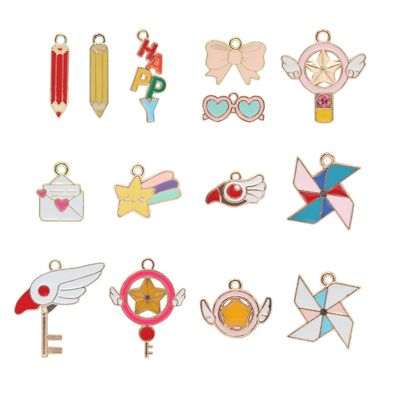 Wholesale DIY accessories creative rainbow bird pencil bow alloy oil enamel charms Pendant