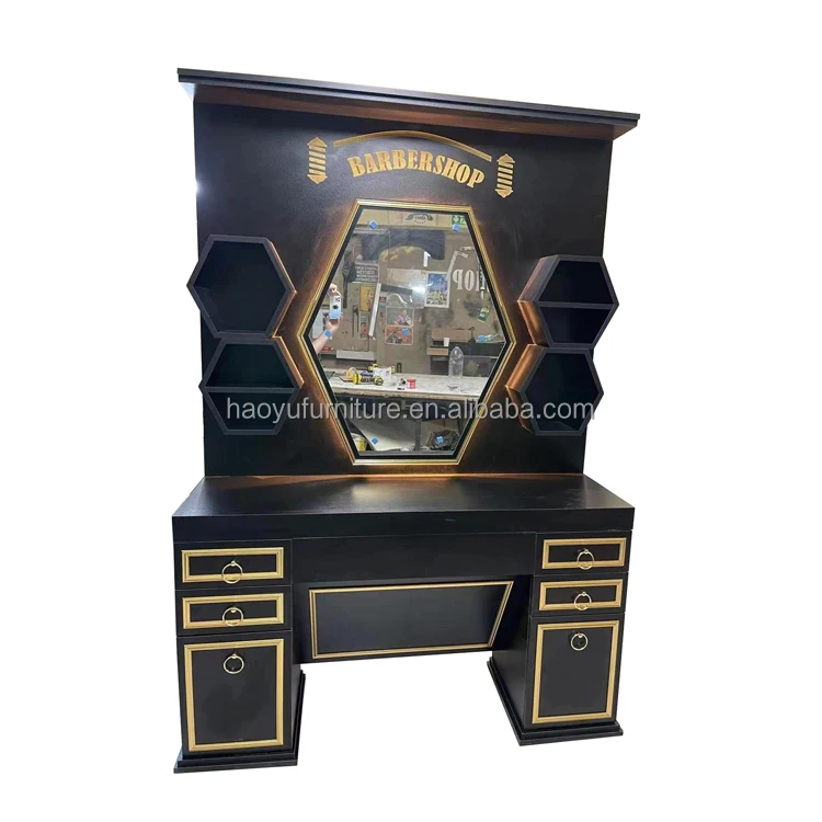 barber station cabinet led mirror wooden hair salon station men barber station