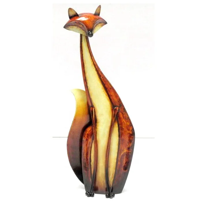 Unique Iron Fox Animal Figurine sculpture Home tabletop Decor with clock