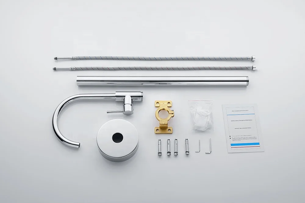 Classic premium stainless steel all-copper hot and cold switch brushed silver straight roundfreestanding bath faucet