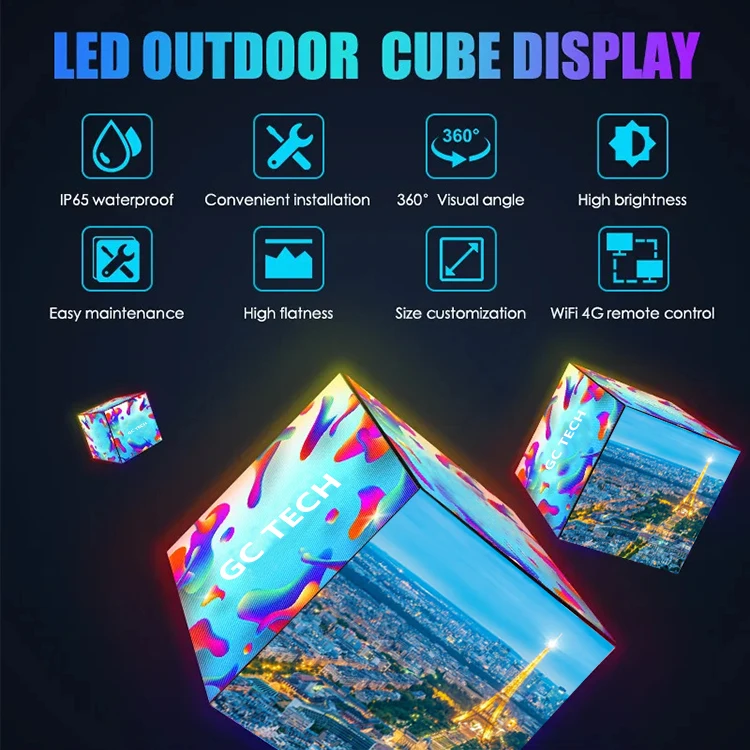 Hd 3d Animation Led Cube 4 Sides Magic Square Creative Cube Led Display Full Color Indoor/outdoor Video Wall Photo HS 2 Years