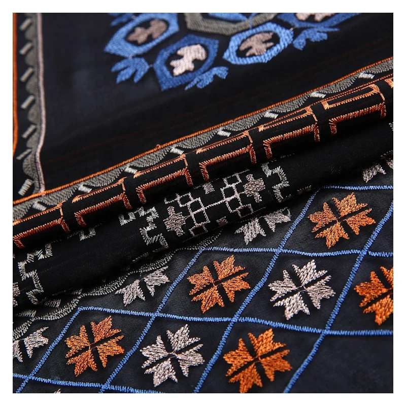 HA-13099G Embroidery Yarn 100%P TUV Latest Polyester Woven Chiffon Geometric Embroidered Georgette Embroidery on Chiffon Fabric