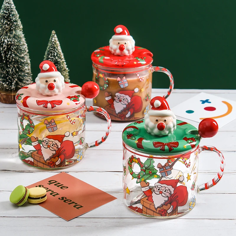 christmas high borosilicate glass mugs tableware drinking tea glass mug handle heat resistance glass coffee mug