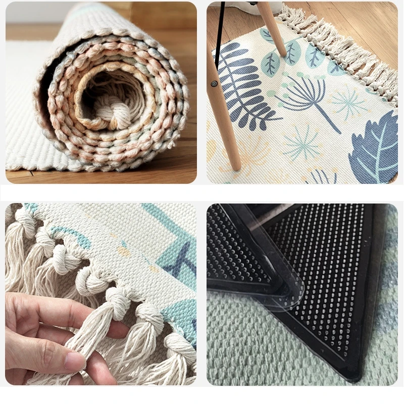 Ins Bedside Rug Carpet Cotton Linen  Mat Floor Mat with Tassels for Living Room Area Rug Doormat Cute Home