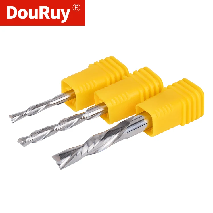 DouRuy solid carbide left handed 2 flute spiral  bits down cut carbide end mill wood milling cutter