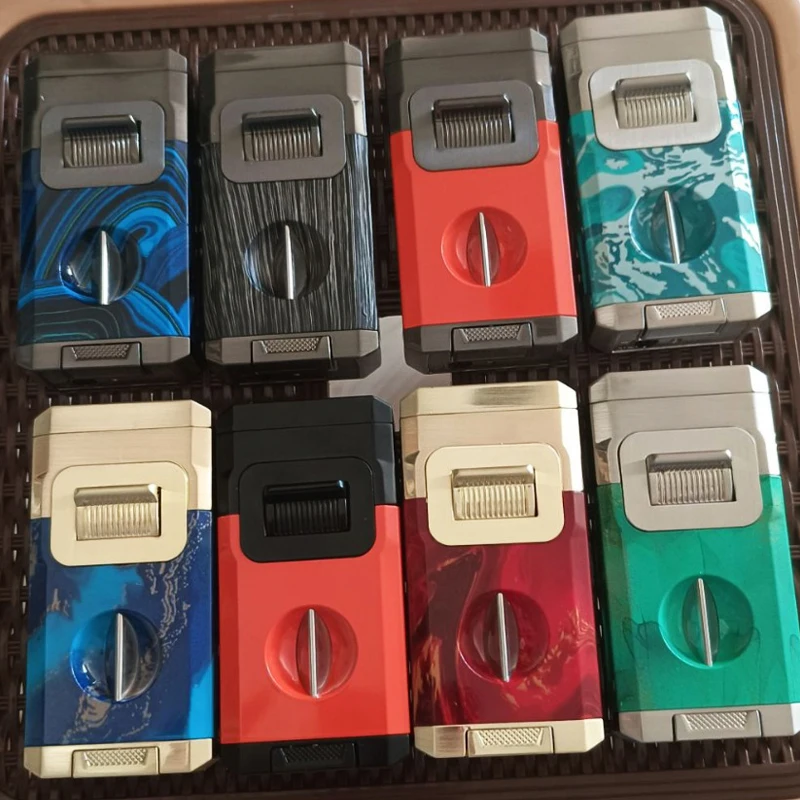 Wholesale cigar torch lighter jet flame custom cigar lighter and cutter gift box